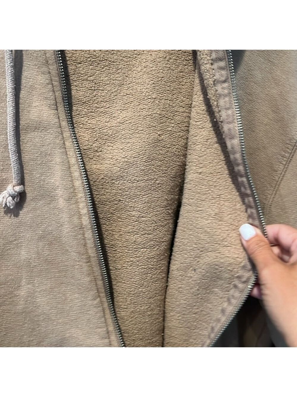 Good American Light Brown boyfriend Zip-Up Hoodie size 0 oversized small - Picture 6 of 8